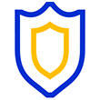 Icon of a shield outlined in blue with a smaller yellow shield inside. It conveys protection and safety, with a simple and clear design.