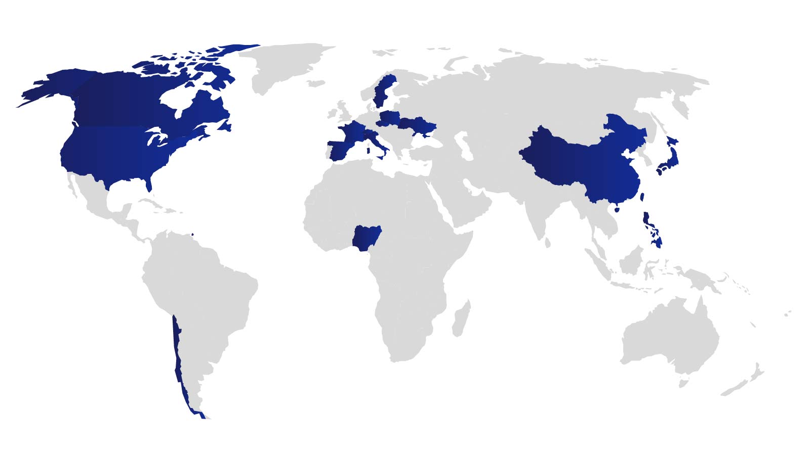 Map of countries/regions from where Team Visa athletes hail. See image description for more details.