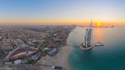 Aerial view of Burj Al Arab in Dubai